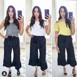 NWT! Tie Waist Ruffle Hem Capri Pants